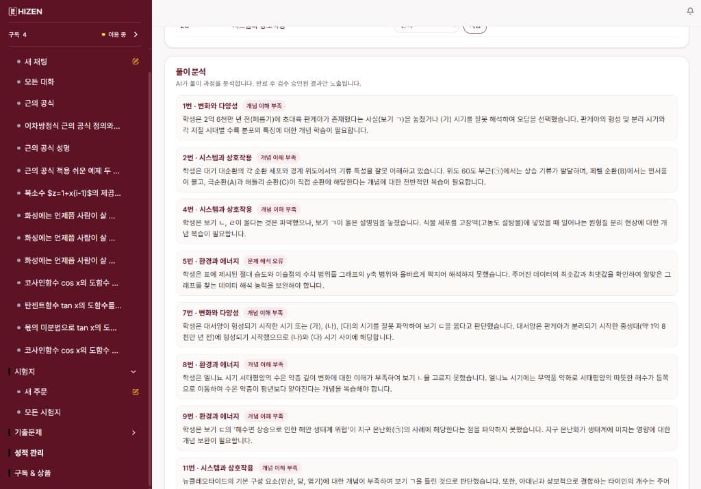풀이 분석 화면 샘플